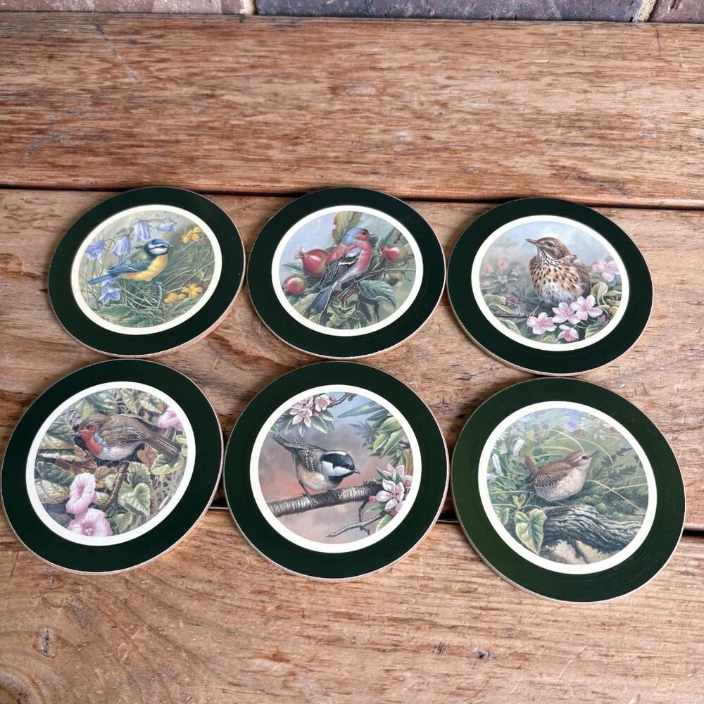 Vintage Bird Coasters Set Of Clover England Cork Back Good Condition